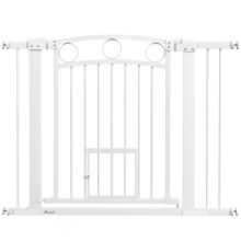 PawHut 77cm Tall Dog Gate with Cat Door, 7cm and 14cm Extensions, for Stairs, Doorways, 76 104cm Width