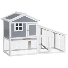 PawHut Two Tier Rabbit Hutch, with Sunlight Panel Roof, Slide Out Tray Grey