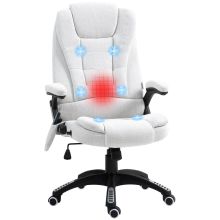 Vinsetto Massage Recliner Chair Heated Office Chair with Six Massage Points Linen Feel Fabric 360? Swivel Wheels Cream White