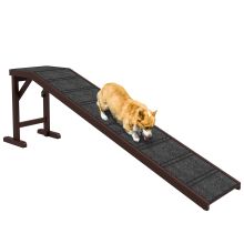 PawHut Pet Ramp for Dogs Cats Non Slip Carpet Top Platform Brown & Grey