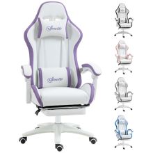 Vinsetto Computer Gaming Chair, PU Leather Desk Chair with Footrest, Swivel Task Chair with 135? Reclining Back and Lumbar Support, PC Chair for Adults, White and Purple