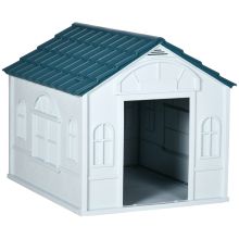 PawHut Plastic Weather Resistant Dog House, for Indoors and Outdoors, Large Dogs White and Blue