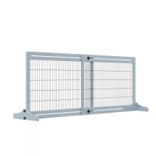 PawHut Freestanding Dog Gate, Foldable Pet Fence, Indoor Wood Barrier, Stair Gate with Support Feet, for Doorway, Hallway, Small and Medium Dogs, 69H x 104 183 cm, Blue grey