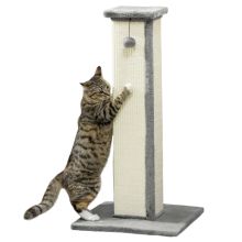 PawHut 81cm Cat Scratcher, Vertical Full Scratcher w Natural Sisal Rope, Hanging Ball, Soft Plush Grey