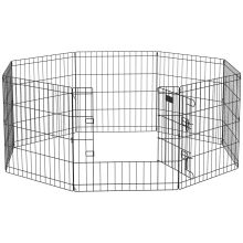 PawHut Dog Playpen, Puppy Pen, Eight Panel Metal Fence, for Small Dogs, Indoors, Outdoors Black