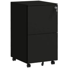 Vinsetto 2 Drawer Vertical Filing Cabinet with Lock and 5 Wheels, Steel Mobile File Cabinet, for A4, Legal and Letter Size, Pre Assembled Body, Black