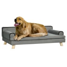 PawHut Dog Sofa, with Wooden Legs, Water Resistant Fabric, for Medium & Large Dogs Grey