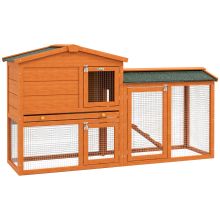 PawHut Two Tier Rabbit Hutch with Run, Ramp, Slide Out Tray, for Garden Orange