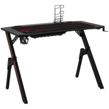 HOMCOM Gaming Desk, Racing Style Computer Table with Game Handle Holder, Cupholder, Headset Hook and Spider Leg for Study Workstation, Black