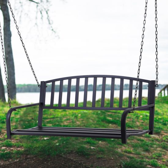 black metal swing chair