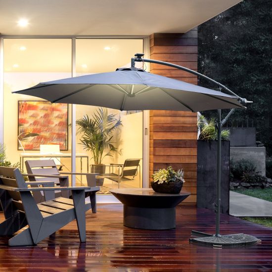 Belastingen Omgeving Beschrijven OutdoorlivingUK 2.95m LED Patio Banana Umbrella Cantilever Parasol w/ Crank  Cross Base